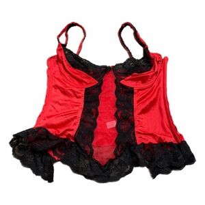 90s French European Vintage Miss Helen Paris Red & Black Lace Corset Small/30B